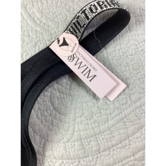 Victorias Secret Black Rhinestone Logo Brazilian Bikini Bottom*L*NWT*Retail $33 - Picture 3 of 8